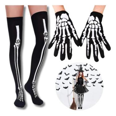 Imagem de Fantasia De Caveira Esqueleto Meia Calça E Luva  - Bela Import
