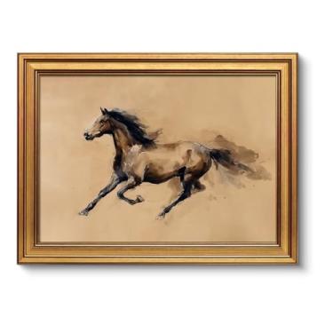 Imagem de VIYYIEA Arte de parede em tela emoldurada a ouro, cavalo galopante