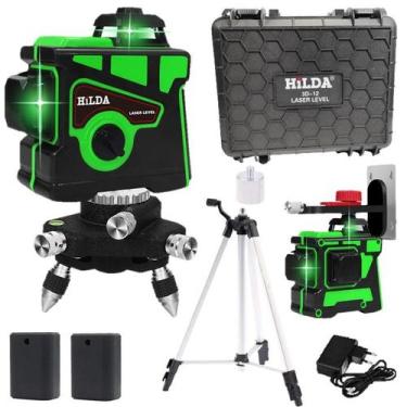 Imagem de Nivel Laser 12 Linhas Verde 2 Baterias Recarregável Maleta Tripé De Al