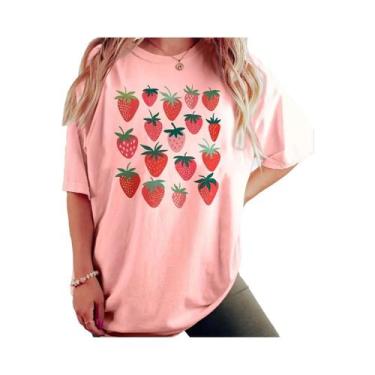 Imagem de Camiseta Feminina Com Estampa De Morango, Gola Redonda, Casual, Manga 