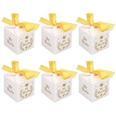 Imagem de AYNEFY 50 Caixas de Lembrancinhas de Festa, Material de, Design Espanhol Bautizo Com Fita Dourada, para Casamento, chá de bebê, Decorações de Festa de Aniversário, Caixa de Presente