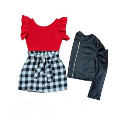 Imagem de Conjunto Feminino Infantil Body Saia Xadrez E Jaqueta Menina - AK Fash