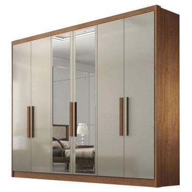 Imagem de Guarda Roupa Casal Linea 6 Portas 4 Gavetas Cumaru 25 Fendi Com Nicho E Espelho - Novo Horizonte