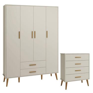 Imagem de Cômoda Gaveteiro E Guarda Roupa Infantil 4 Portas Isis Areia Acetinado - Reller