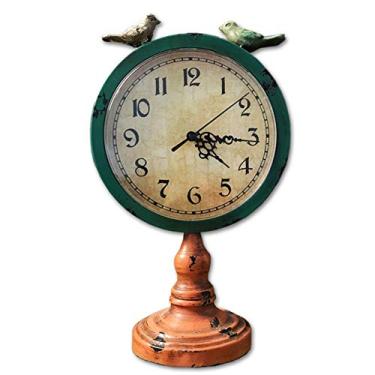 Imagem de Lss9azznmm Relógio de mesa vintage de ferro forjado pássaro hora precisa silenciosa corrida movida a bateria quartzo relógio de mesa decoração ornamentos (cor: verde)