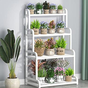 Imagem de AkosOL Suporte de planta de metal de 4 camadas, suporte de vaso de flores, suporte de ferro, prateleira de exibição de vaso (50 x 50 x 135 cm)