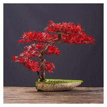 Imagem de Bonsai em vaso de simulação de estilo chinês com plantas verdes de pinheiro acolhedor, entrada coberta macia, decoração de estudo, decoração, artesanato, decoração de plantas falsas (E)