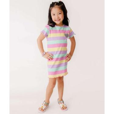 Imagem de Vestido Infantil Listrado Coração Marisa Tam 4 a 10-24089, Rosa, 4