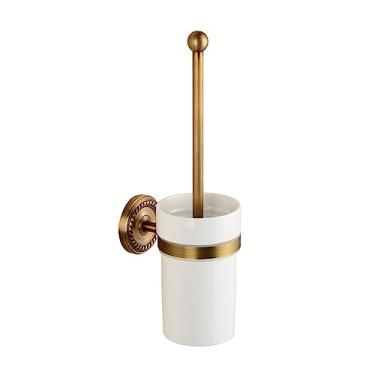 Imagem de Escova e suporte de vaso sanitário, conjunto de escova e suporte de vaso sanitário com alça de cobre, escova de banheiro para banheiro com suporte, acessórios de banheiro de limpeza profunda (tamanho