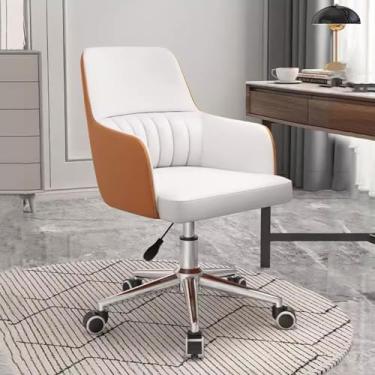 Imagem de AkosOL Cadeira de escritório executiva com altura ajustável, cadeira giratória Modn 360° para casa, quartos, cadeira de estudo, suporte lombar, acolchoamento confortável, marrom + branco/a