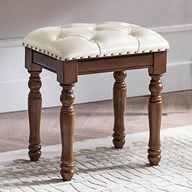 Imagem de AkosOL Banco de maquiagem acolchoado para cadeira de maquiagem com pernas de madeira maciça, bancos de curativos cadeira acolchoada grossa assento de piano banheiro quarto grandes bancos de vaidade