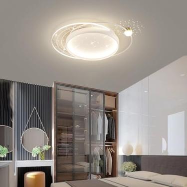 Imagem de Luminária de teto LED de 50W com controle remoto, redonda e moderna, embutida na cor preta, ideal para iluminação de quartos, salas de estar e cozinhas.