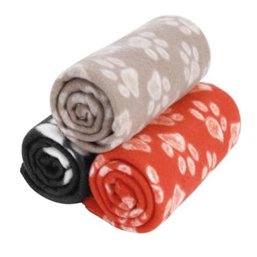 Imagem de CAI TENG Pacote com 3 cobertores para cães pequenos, cobertor de lã macio, 53 x 76 cm, essencial para cama, estampa de pata fofa, vermelho, marrom, preto