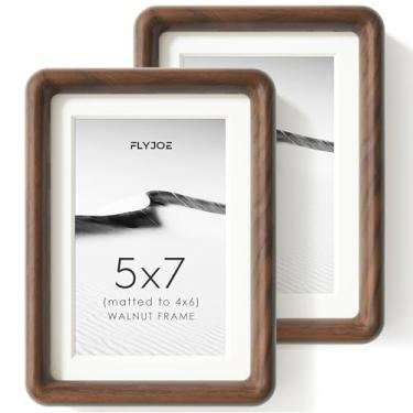 Imagem de FLYJOE Conjunto de 2 porta-retratos 12 x 18 cm, moldura de madeira de nogueira maciça natural com vidro temperado, canto arredondado feito à mão, moldura de madeira 12,5 x 17,8 cm, fosca, para foto