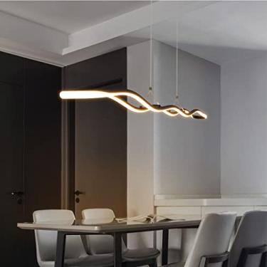 Imagem de Luminária pendente LED para mesa de jantar, com intensidade regulável, design moderno com controle remoto, altura ajustável e lustre em espiral (cor café, 100 cm de comprimento).