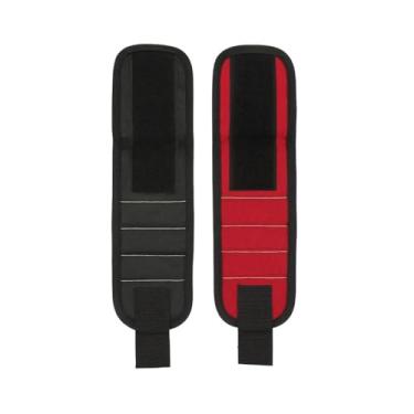Imagem de Pulseira Magnética Imã Prego Parafuso Bracelete Ferramentas(Preto + Vermelho)