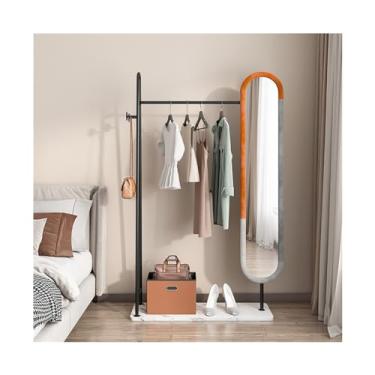 Imagem de KEG801302 Cabideiro para quarto e espelho de vestir integrado quarto e sala de estar giratório de comprimento total e decoração de chapéu (preto, 80 cm)