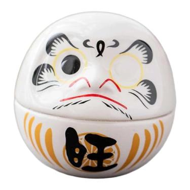Imagem de Baoblaze Pequena boneca Daruma de cerâmica japonesa, escultura de arte colecionável em miniatura, estatueta Dharma para escritório, casa de campo, inauguração, Branco