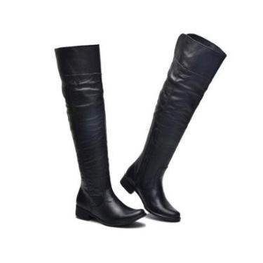 Imagem de Bota Feminina Over The Knee Couro Cano Alto Zíper Moderna-Feminino