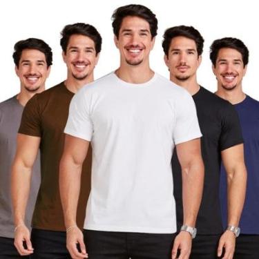 Imagem de Kit 5 Camiseta Básica Masculina Camisa Lisa Algodão-Masculino