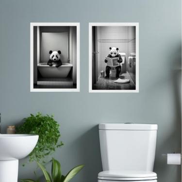 Imagem de Kit 2 Quadros Decorar Banheiro - Urso Panda 45X34Cm