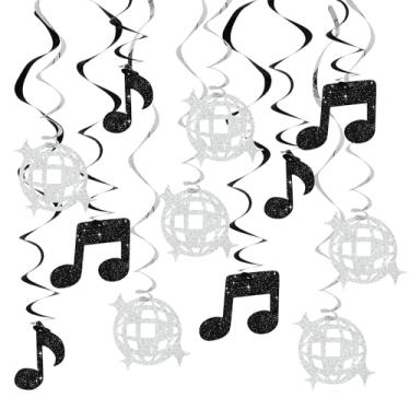 Imagem de BEISHIDA 15 peças decorações de festa de discoteca pré-amarrada preta prata bola de discoteca pendurada decorações redemoinho decoração de teto dos anos 70 para lembrancinhas de festa de aniversário