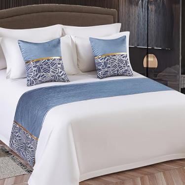 Imagem de Cachecol de corredor de cama de hotel luxuoso macio decoração de cama de emenda de seda para quarto de cama proteção moderna toalha de cauda para cama gêmea queen king tamanho azul. ||50 x 260 cm para