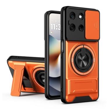 Imagem de SORAKA Capa para Motorola Moto G56 5G com suporte,proteção de lente com janela e capa dupla de PC e TPU compatível com suporte magnético para carro