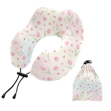 Imagem de Burbuja Almofada de pescoço de flores para viagem, almofada de viagem de espuma viscoelástica para suporte de cabeça de carro de avião dormindo, lavável na máquina e portátil