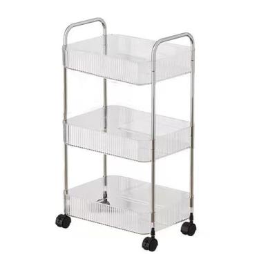 Imagem de Carrinho de armazenamento com rodinhas de 2 a 4 camadas com rodas bloqueáveis, organizador transparente para banheiro e sala de estar, estante de carrinho móvel, 39,9 cm P x 28,4 cm L x 69,5 cm A