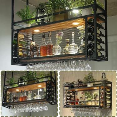 Imagem de Rack de exibição de vinho de metal ajustável - Prateleiras flutuantes montadas na parede, suporte de garrafa de ferro de design moderno para casa, restaurante e bar - 145 x 30 x 50 cm