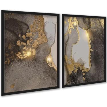 Imagem de Kit 2 Quadros Abstratos Marmore Dourado Marrom 45X34Cm Vidro