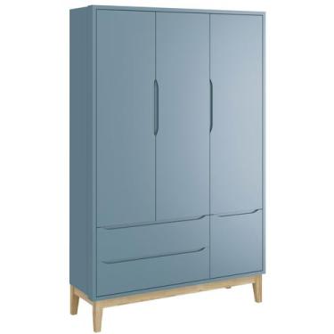 Imagem de Guarda-Roupa Retrô 3 Portas Classic New Azul Fosco com Natural - Relle