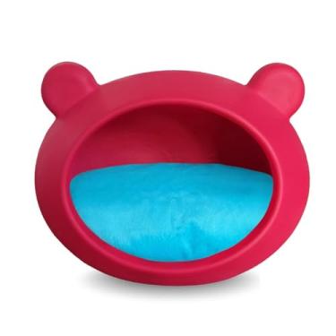 Imagem de Casa Cama Toca Iglu Pet em Polietileno para Gatos e Cachorros Mini | Impermeável, Lavável, com Almofada de Pelúcia(Rosa Almofada Azul)