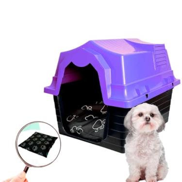 Imagem de Casinha para Cachorro Porte Médio Nº4 2 em 1 com Colchonete Cama Pet Plástica Lavável Proteção contra Chuva(LILAS,COM COLCHÃO)