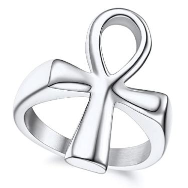 Imagem de ChainsProMax Anel Ankh masculino de aço inoxidável, joia egípcia chave da vida, tamanho 7-14, banhado a ouro/preto - caixa de presente, metal, não conhecido