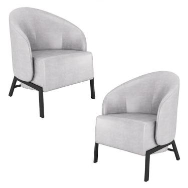 Imagem de Kit 2 Poltronas Decorativa Sala De Estar Kenya Pés Em Ferro Pu Preto/cinza G33 - Gran Belo