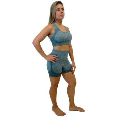 Imagem de Conjunto Feminino Com Short E Top Modelo Sem Costura Para Academia Tre
