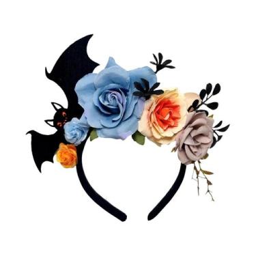 Imagem de Faixas De Cabelo De Morcego Preto Para Halloween Com Decoração De Rosa