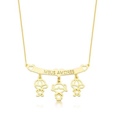 Imagem de Colar Filhos Meus Amores Banhados A Ouro 18k - Dois Meninos E Uma Menina