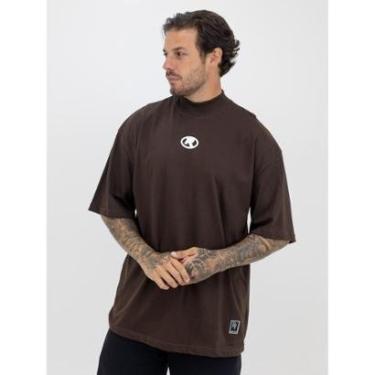 Imagem de Camiseta Oversized Gola Alta Borracha Círculo White Streetwear Confortavel Masculina Marrom-Masculino