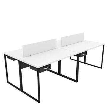 Imagem de Escrivaninha Mesa Escritório 4 Gavetas 4 Lugares 240cm Industrial Bran