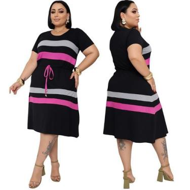 Imagem de Vestido Feminino Godê Listrado Plus Size em Viscolycra Premium - SARAV