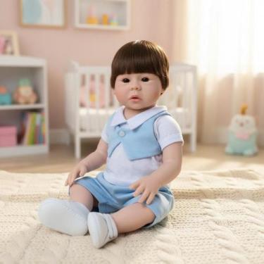 Imagem de Bebê Reborn Menino 100% Silicone + Enxoval Azul Príncipe - Mamãe Rebor