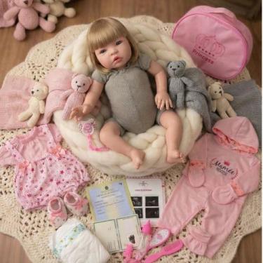 Imagem de Boneca Bebê Mamãe Reborn CorpoTecido Chora Realista 30 Itens