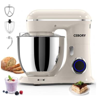 Imagem de Batedeira Elétrica CEBORY Almond Cream 6,5L 660W 10 Velocidades com Tigela Inox Removível, Gancho para Massa e Batedor, 110V
