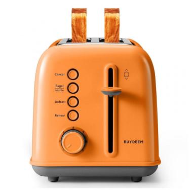 Imagem de Torradeira BUYDEEM DT620 Laranja 2 Fatias com Fendas Largas, Função Bagel e Muffin, Bandeja de Migalhas Removível e 7 Níveis de Tostagem