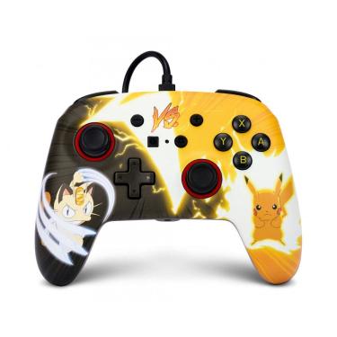 Imagem de Controle com fio PowerA Enhanced para Nintendo Switch Pokémon Pikachu vs. Meowth com entrada de áudio e botões avançados mapeáveis