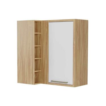 Imagem de Armário Aéreo Cozinha Modulado Canto Syrah 1 Porta E 5 Nichos 88cm Amendoa/branco - Ronipa