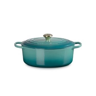 Imagem de PANELA OVAL LE CREUSET SIGNATURE 31CM COM PUXADOR DOURADO EM FERRO FUNDIDO BLEU RIVIERA...